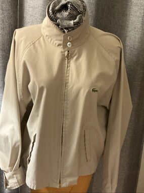 VintageLacoste HarringtonMen's Light Beige Stand-Collar Zip Jacket Cotton